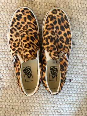 Vans Leopard Print Slip-On Shoes in Brown and Black